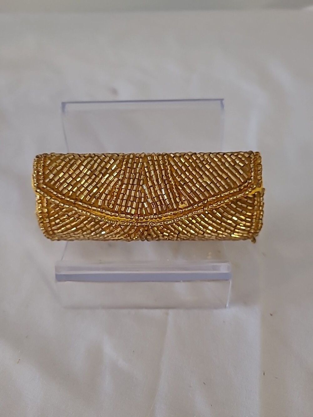 Vintage Beaded Lipstick Holder Case with Mirror Silver Beads Snap Closure